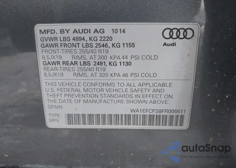 2015 Audi Q3 Premium Plus from USA, damaged, VIN WA1EFCFS8FR005511